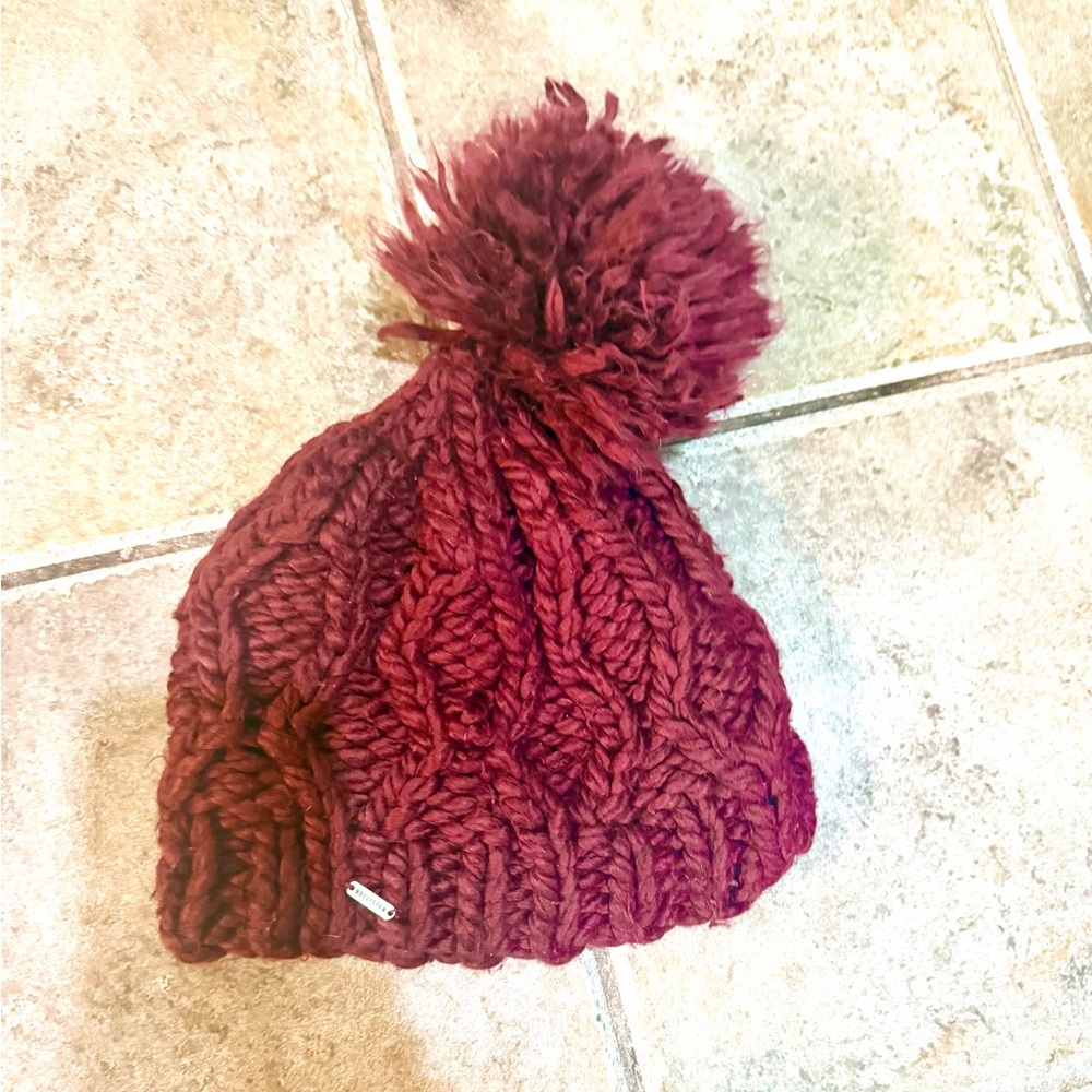 Hollister Burgundy Knit Pom-Pom Hat